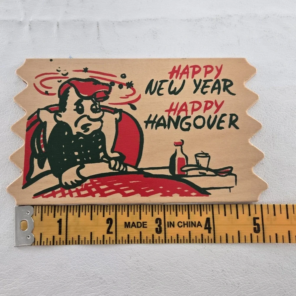 Happy New Year Wood Postcard New ATTCO-227 Holiday 3x5in.